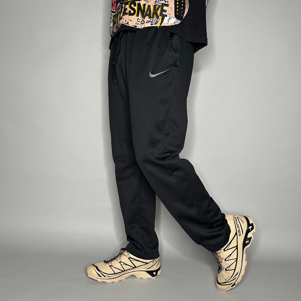 Vintage Y2K Nike Sweatpants Mens M Jet Black Grey Swoosh Polyester